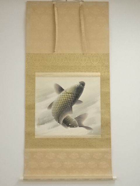 JAPANESE HANGING SCROLL / HAND PAINTED / CARP
